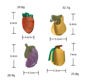 Tabella taglie dettagliata con dimensioni e pesi per fermagli per capelli a frutta