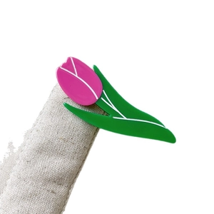 Fermaglio per capelli a tulipano rosa in acetato con foglie verdi per acconciature