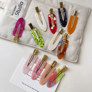 Handmade Acetate No Trace Hair Clips For Women Retro Marble Pattern Duckbill Clips Elegant Glossy Alloy Hair Accessories
