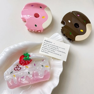 Pince à Cheveux Créative en Acétate Forme Dessert Donut Gâteau Fait Main Mignon Aliment Fraise Pince Requin pour Femmes Filles Bijoux