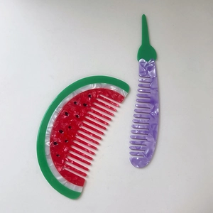 Watermelon and eggplant shaped acetate hair combs with colorful anti-static design