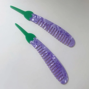 Creative eggplant shaped acetate hair comb with purple marble texture for styling