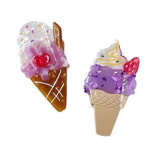 Pinces à cheveux en acétate motif crème glacée avec cerises et fraises violettes