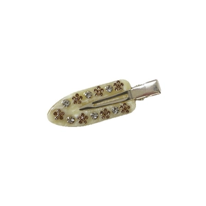 Elegant acetate hair clip with floral rhinestone patterns in pink and white marble
