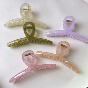 Set of five large jelly-colored square hair claws in various translucent pastel shades