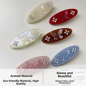 Set of 6 butterfly acetate hair clips with rhinestones in various elegant colors