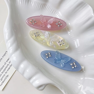 Set of 3 butterfly hair clips with rhinestones and acrylic butterfly wings in 3 colors