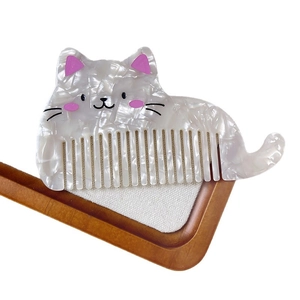 Peigne à cheveux mignon en forme de chat blanc nacré en acétate de qualité