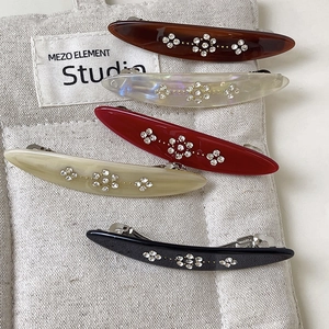Vintage floral rhinestone hair clips in five colors with sparkling oval resin finish