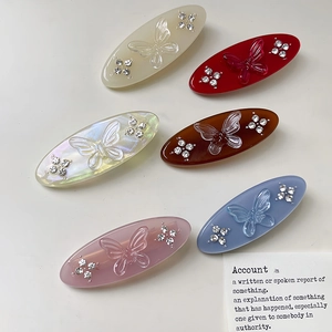 Elegant Acetate Butterfly Oval Rhinestone Hair Clip Sweet Handmade Duckbill Clip Side Bangs Clip Fashion Hair Accessories For Women