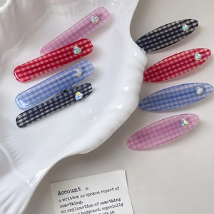 Süß Kariert Herz Strass Haarspange Frisch Plaid Barrette Rechteckig Oval Seitenclip Kopfschmuck Für Damen Mädchen