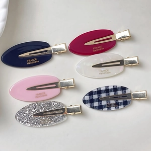 Pince à Cheveux Ovale en Acétate Française Sans Traces Bec de Canard Motif Damier Doux Fait à la Main Accessoires Cheveux Femmes
