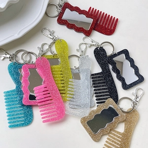 Sparkly glitter mini comb and mirror keychain pendants in various bright colors