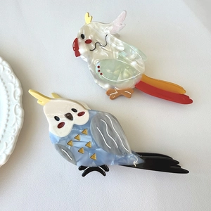 Chic cellulose acetate bird-shaped hair clips in colorful parrot and blue bird designs