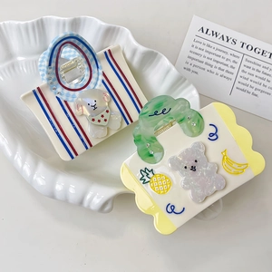 Cute cartoon bear and dog handbag-shaped acetate hair claws with colorful stripes and rhinestones
