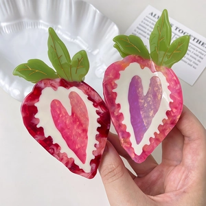 Sweet acetic acid strawberry hair claw clip for women with cute red fruit design