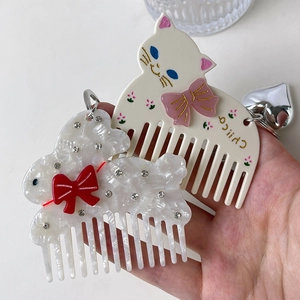 Porte-clés peignes en acétate motif chaton mignon et mouton avec strass brillants