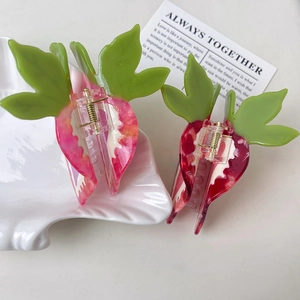 Sweet strawberry acetate hair claw clips with marble texture for elegant women