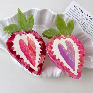 Strawberry Heart Acetate Hair Claw Clip Sweet Fruit Shaped Shark Clip For Women Girls Cute Hair Styling Accessories