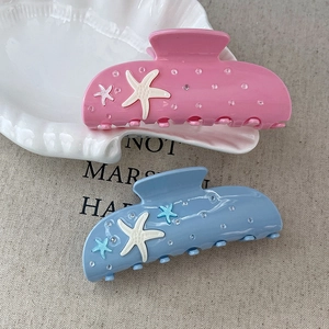 Starfish Acetate Hair Claw Clip For Women Summer Ocean Style Pink Blue Rhinestone Sweet Shark Hair Clip Hair Accessory