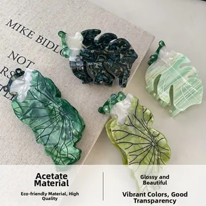 Détails de pinces à cheveux feuille en acétate avec textures de nervures et strass