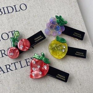 Sparkling rhinestone fruit hair clip set with strawberry and cherry for elegant styling