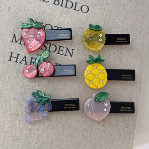 Cute Fruit Shaped Acetate Hair Clips Rhinestone Duckbill Clip Sweet Strawberry Peach Pineapple Handmade Hair Accessories For Women