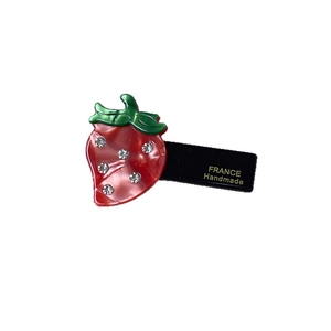 Sweet strawberry hair clip with rhinestones and golden France Handmade engraving