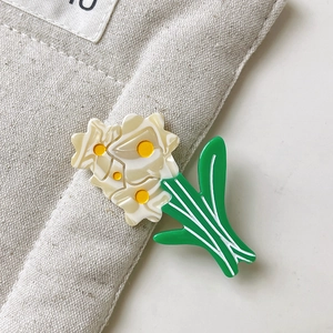 Pince à cheveux tulipe élégante en acétate blanc crème et vert avec fini marbré