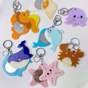 Ozean Serie Meerestier Acryl Schlüsselanhänger Mit Tragbarem Klappspiegel Seestern Wal Delfin Krabbe Seepferdchen Tasche Anhänger