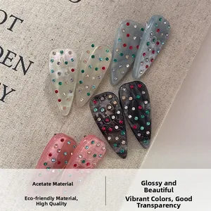 Set di otto fermagli in acido acetico con strass colorati in rosa, bianco, grigio e nero