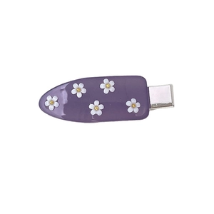 Graziosa clip per capelli viola con piccoli fiori 3D bianchi e dettagli dorati