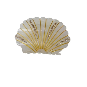 Elegant seashell hair claw with iridescent finish and shimmering rhinestones for women