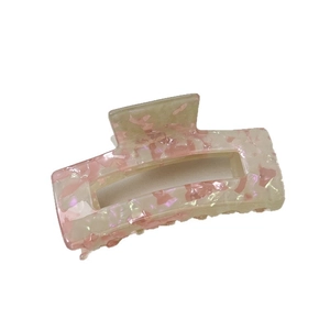 French retro floral pattern acetate hollow rectangle hair claw clip in pink and white