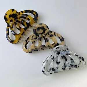Three-piece acetate hair claw clips set with tortoise shell and marble patterns