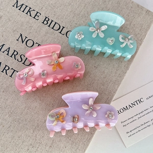 Pince à Cheveux Crabe en Acétate Forme Fleur Avec Strass Nœud Cœur Style Doux Accessoires de Coiffure pour Femmes Filles