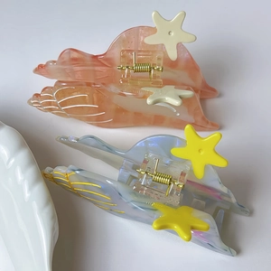 Acetate ocean seashell hair claw clips with starfish decoration for beach vacation styles