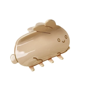 Pince à cheveux lapin mignon en acétate beige pour femme avec sourire doré élégant