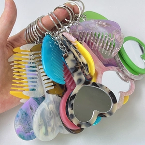 Kit miroir cœur et peigne en acétate coloré pour décoration de sac à main portable
