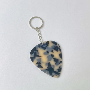 Guitar pick keychain with marble texture acrylic and silver metal ring for bags