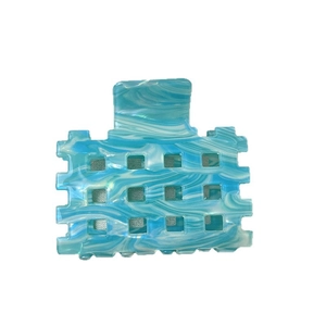 Blue marble acetate hair claw clip with hollow rectangular design for women styling