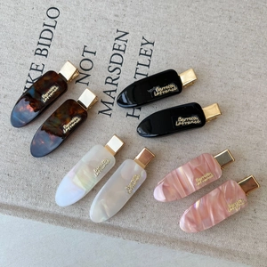 French Vintage Acetate Hair Clips Gold Lettering Barrette Marble Tortoiseshell Duckbill Clips Hair Pins For Women Styling