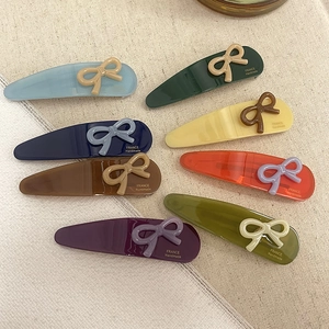 French Handmade Cellulose Acetate Water Drop Hair Clip With Bow Sweet Contrast Color BB Side Clip For Women Hair Accessory