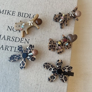 Leopard Print Acetate Hair Clip For Women Vintage Cat Dog Flower Shape Rhinestone Bow Duckbill Clip Hair Accessories