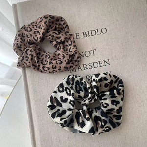 French vintage style leopard print hair scrunchies set with silky fabric texture