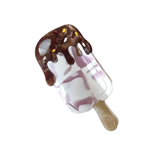 Creative popsicle shaped hair claw with cream white and purple marble patterns for women