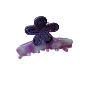 Elegant purple floral acetate hair claw clip with marble pattern for high ponytail styles