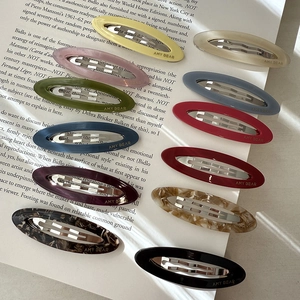 Korean Style Acetate Hollow Oval Snap Hair Clip For Women Geometric Marble Print BB Clip Fairy Sweet Hair Accessory