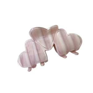 French style striped acetate hair claw clip with heart shaped design in pink marble