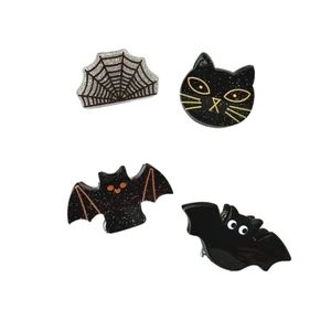 Lot de mini pinces à cheveux Halloween avec chat en acrylique, toile d'araignée et chauve-souris